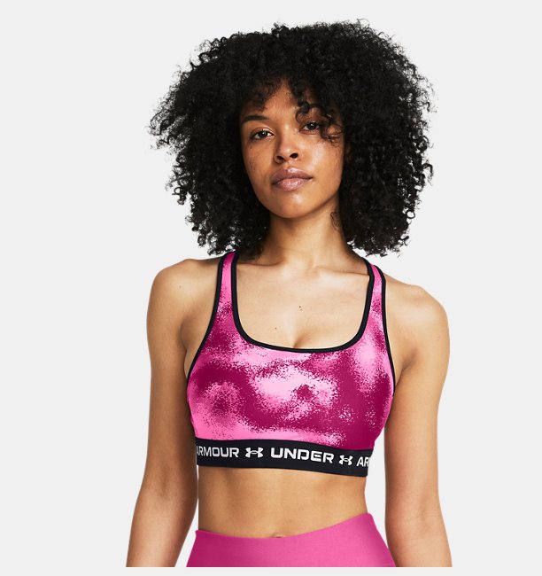 Kadın UA Crossback Mid Baskılı Spor Sütyeni Pembe