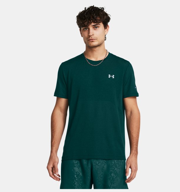 Erkek UA Dikişsiz Stride Kısa Kollu T-shirt Petrol Yeşili