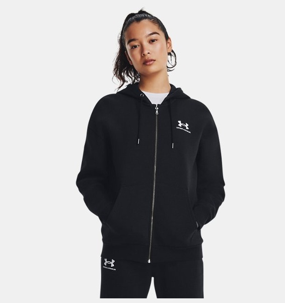 Siyah Kadın UA Essential Fleece Tam Boy Fermuarlı Üst