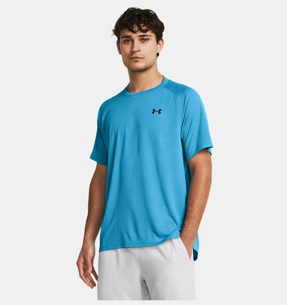 Mavi Erkek UA Tech Textured Kısa Kollu T-shirt