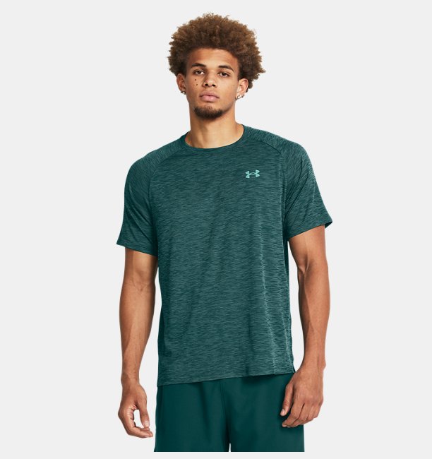 Erkek UA Tech Textured Kısa Kollu T-shirt Petrol Yeşili