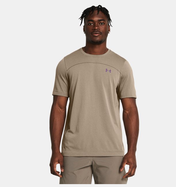 Erkek UA Vanish Elite Wordmark Dikişsiz Kısa Kollu T-shirt Kahverengi