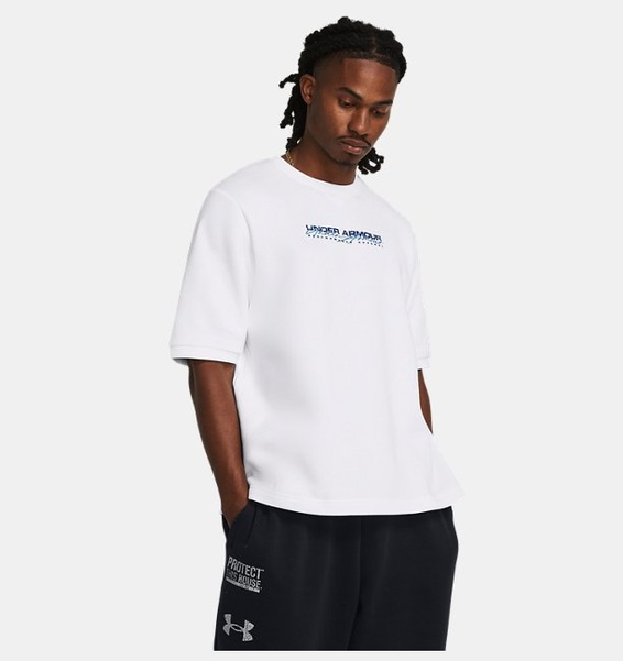 Beyaz Erkek UA Icon Fleece Oversized Crew Kısa Kollu T-shirt