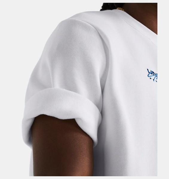 Beyaz Erkek UA Icon Fleece Oversized Crew Kısa Kollu T-shirt