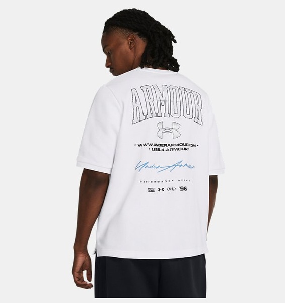 Beyaz Erkek UA Icon Fleece Oversized Crew Kısa Kollu T-shirt