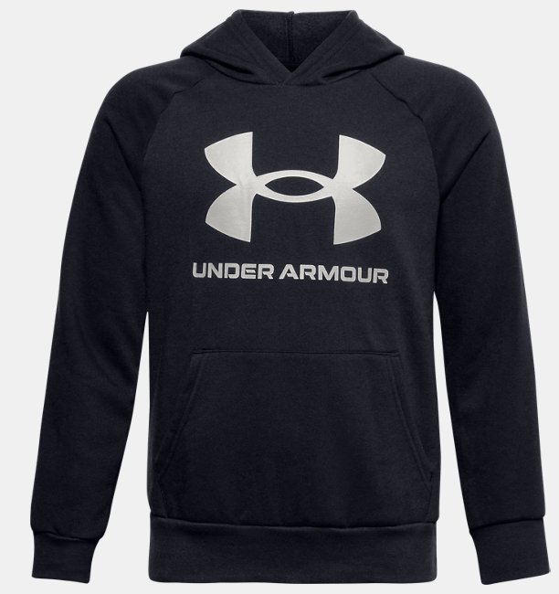 Erkek Çocuk UA Rival Fleece Big Logo Kapüşonlu Üst Siyah