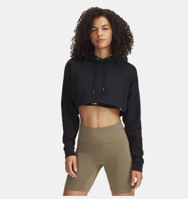 Kadın UA Icon Terry Crop Kapüşonlu Sweatshirt Siyah