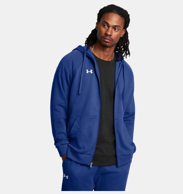 Erkek UA Rival Fleece Tam Fermuarlı Kapüşonlu Üst Mavi