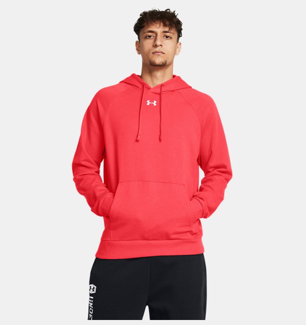 Erkek UA Rival Fleece Kapüşonlu Üst Kırmızı