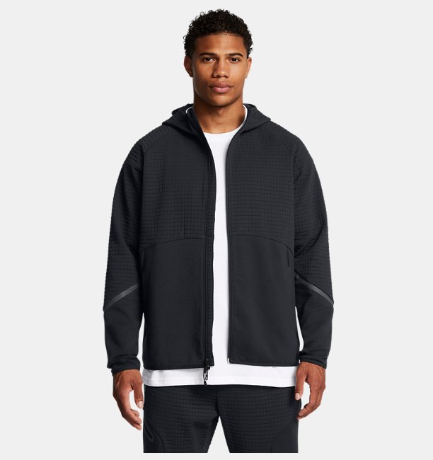 Erkek UA Unstoppable Fleece Grid Tam Fermuarlı Sweatshirt Siyah