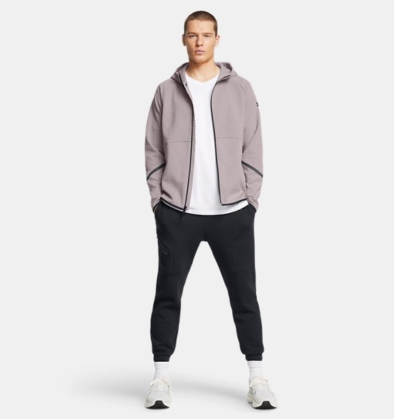 Gri Erkek UA Unstoppable Fleece Grid Tam Fermuarlı Sweatshirt