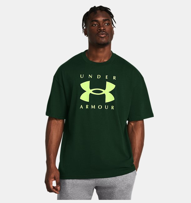 Erkek UA Heavyweight Oversized Branded Kısa Kollu T-shirt Yeşil
