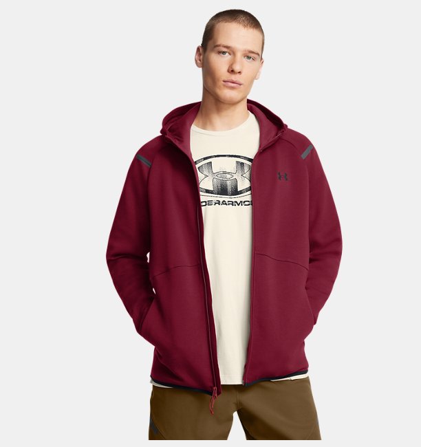 Erkek UA Unstoppable Fleece Tam Fermuarlı HD EU Sweatshirt Bordo