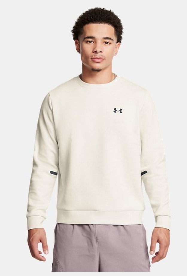 Erkek UA Unstoppable Fleece Bisiklet Yaka EU Sweatshirt Beyaz
