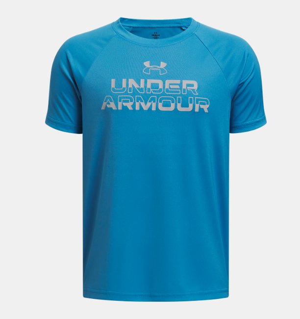 Erkek Çocuk UA Tech Split Wordmark Kısa Kollu T-shirt Mavi