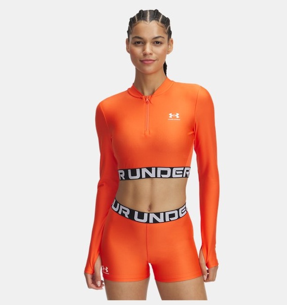 Kırmızı Kadın UA HeatGear Rib 1/4 Fermuarlı Uzun Kollu T-shirt