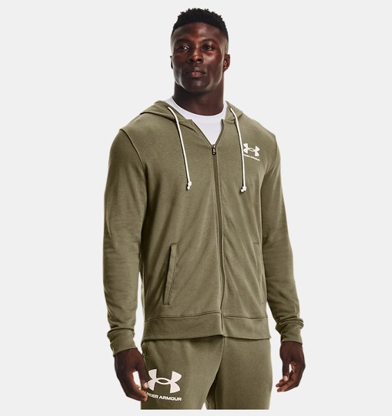 Haki Erkek UA Rival Terry LC Tam Fermuarlı Sweatshirt