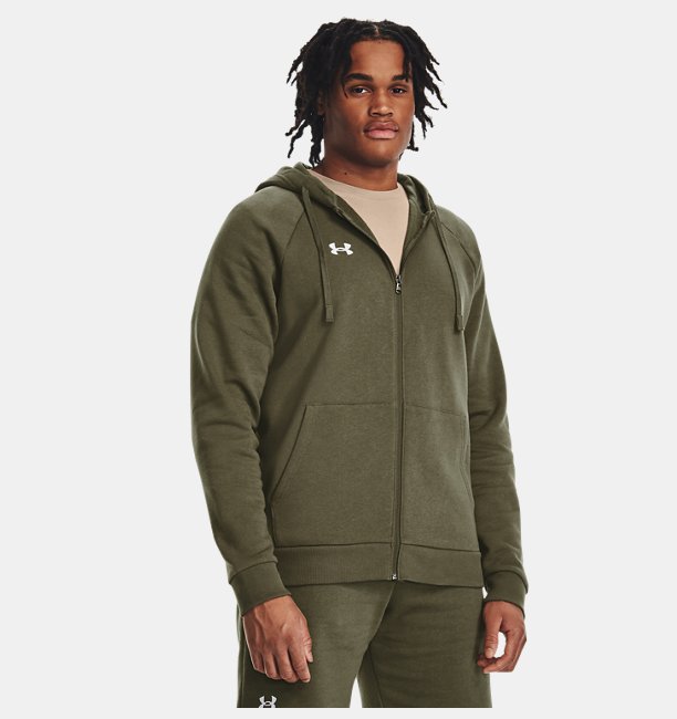 Erkek UA Rival Fleece Tam Fermuarlı Kapüşonlu Üst Haki