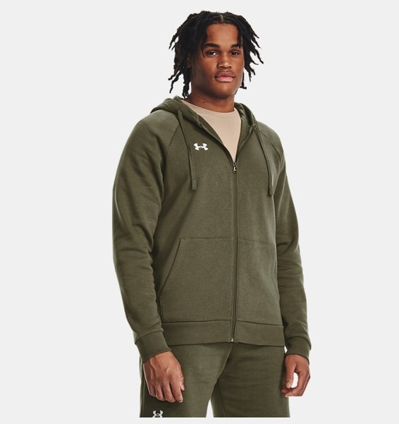 Haki Erkek UA Rival Fleece Tam Fermuarlı Kapüşonlu Üst