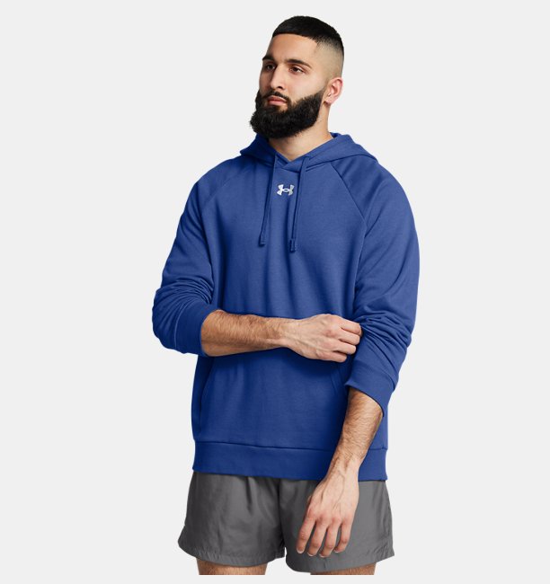 Erkek UA Rival Fleece Kapüşonlu Üst Mavi