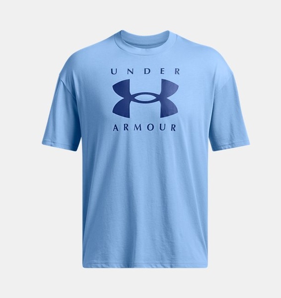 Mavi Erkek UA Heavyweight Oversized Branded Kısa Kollu T-shirt