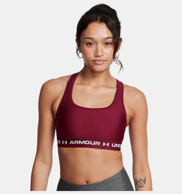 Kadın UA Crossback Mid Spor Sütyeni Bordo