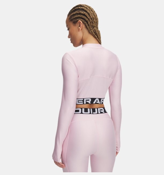 Pembe Kadın UA HeatGear Rib 1/4 Fermuarlı Uzun Kollu Tişört