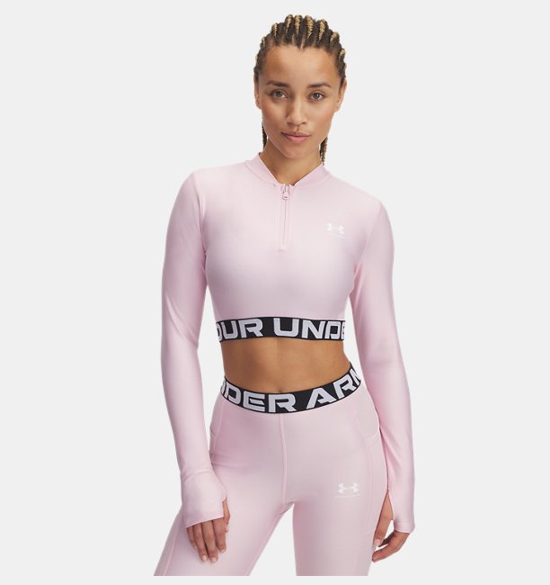 Kadın UA HeatGear Rib 1/4 Fermuarlı Uzun Kollu Tişört Pembe
