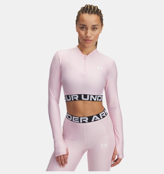 Pembe Kadın UA HeatGear Rib 1/4 Fermuarlı Uzun Kollu Tişört