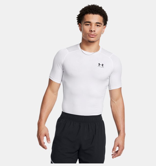 Erkek UA HG Armour Comp Kısa Kollu T-shirt Beyaz