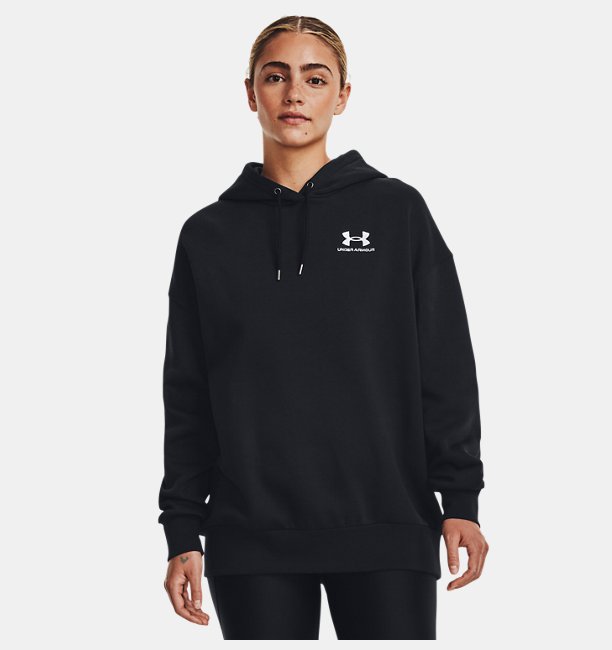 Kadın UA Icon Fleece Oversized Kapüşonlu Üst Siyah