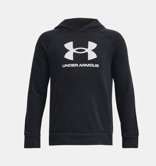Erkek Çocuk UA Rival Fleece Big Logo Kapüşonlu Üst Siyah