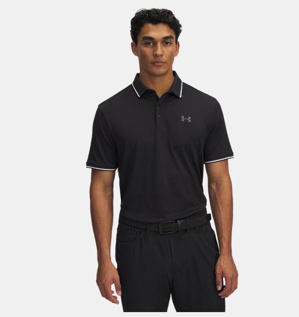 Erkek UA Playoff 3.0 Rib Polo T-shirt Siyah