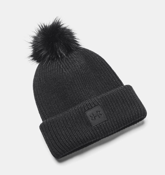 Siyah Kadın ColdGear® Infrared Halftime Ribbed Pom Bere