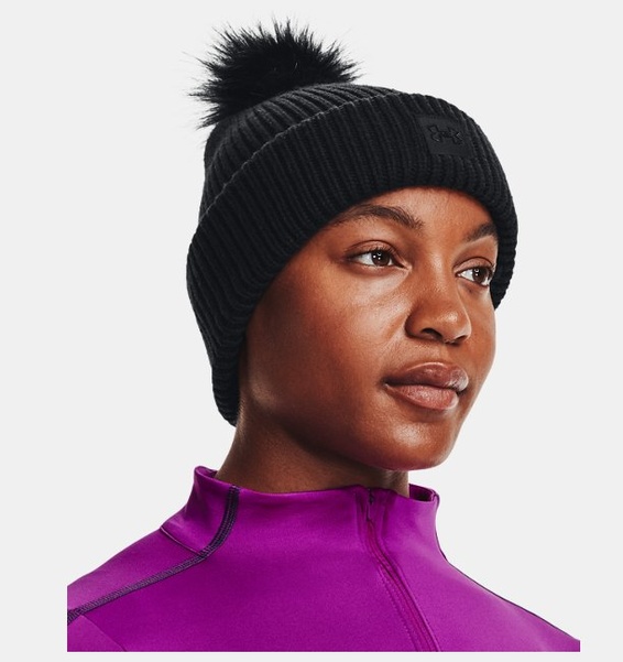 Siyah Kadın ColdGear® Infrared Halftime Ribbed Pom Bere