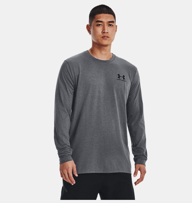 Erkek UA Sportstyle Left Chest Uzun Kollu Tişört Gri