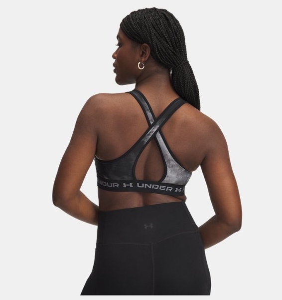 Siyah Kadın UA Crossback Mid Baskılı Spor Sütyeni