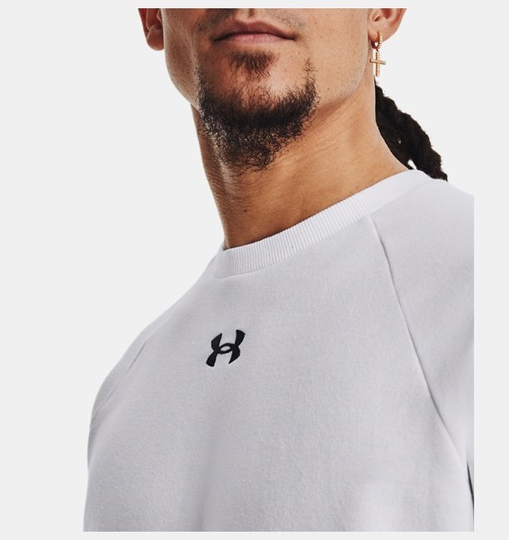 Beyaz Erkek UA Rival Fleece Bisiklet Yaka Sweatshirt