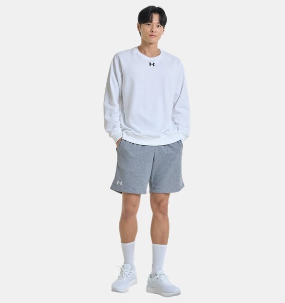 Beyaz Erkek UA Rival Fleece Bisiklet Yaka Sweatshirt