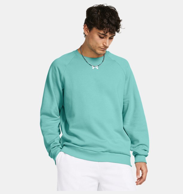 Erkek UA Rival Fleece Bisiklet Yaka Sweatshirt Turkuaz