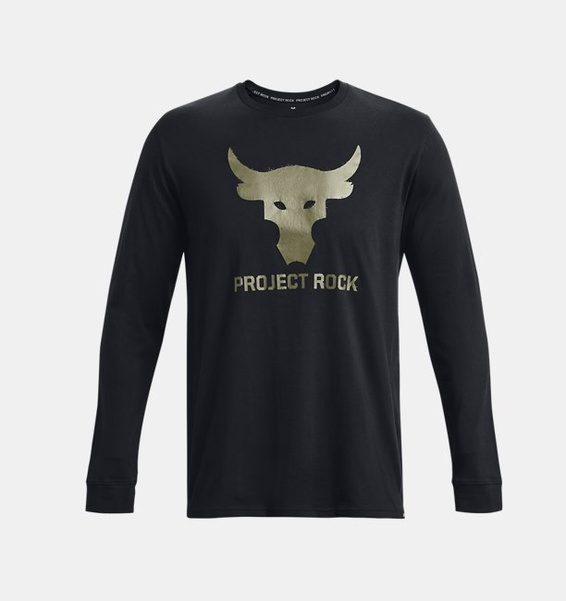 Siyah Erkek UA Project Rock Brahma Bull Uzun Kollu Tişört