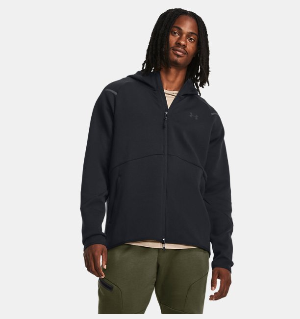 Erkek UA Unstoppable Fleece Tam Boy Fermuarlı Siyah