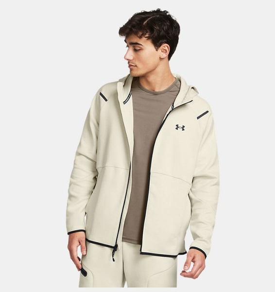 Bej Erkek UA Unstoppable Fleece Tam Boy Fermuarlı