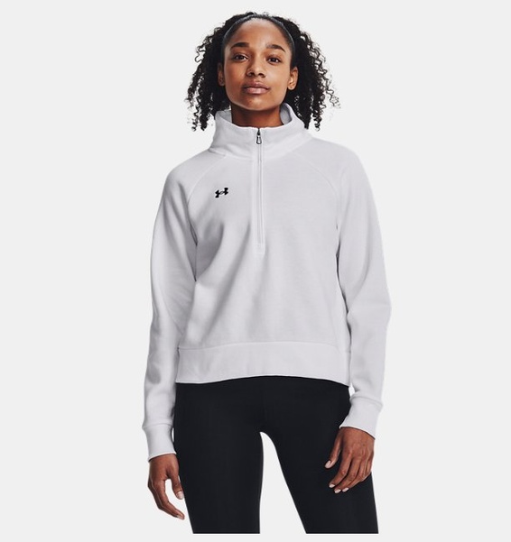 Beyaz Kadın UA Rival Fleece Yarım Fermuarlı Sweatshirt