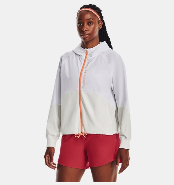 Beyaz Kadın UA Dokuma Tam Boy Fermuarlı Mont