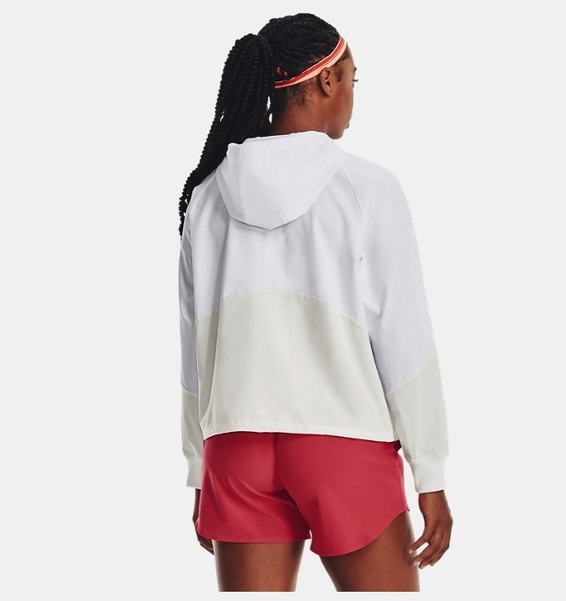 Beyaz Kadın UA Dokuma Tam Boy Fermuarlı Mont