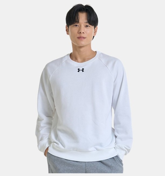 Beyaz Erkek UA Rival Fleece Bisiklet Yaka Sweatshirt