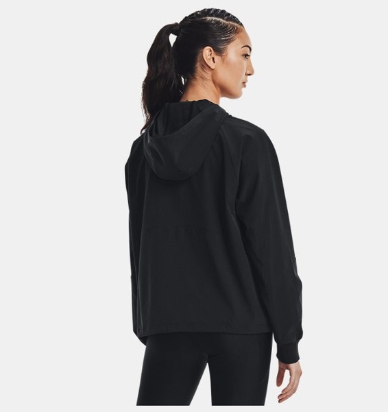 Siyah Kadın UA Dokuma Tam Boy Fermuarlı Mont