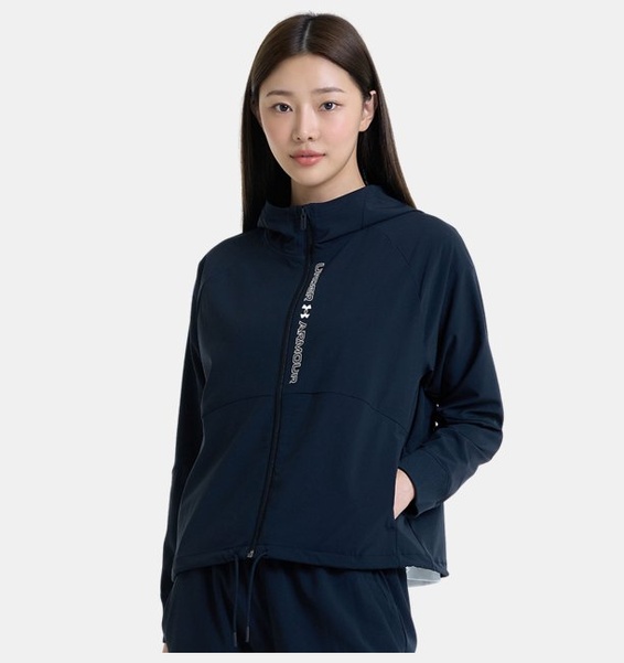 Siyah Kadın UA Dokuma Tam Boy Fermuarlı Mont