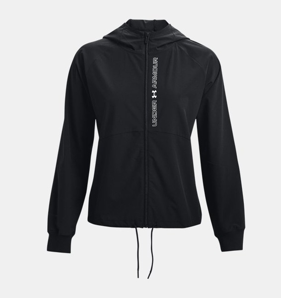 Siyah Kadın UA Dokuma Tam Boy Fermuarlı Mont